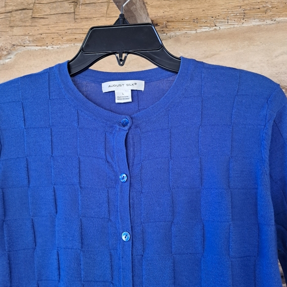 August Silk Violet Basket Weave 3/4 Sleeve  Crew Neck Cardigan Size Large - Picture 2 of 7